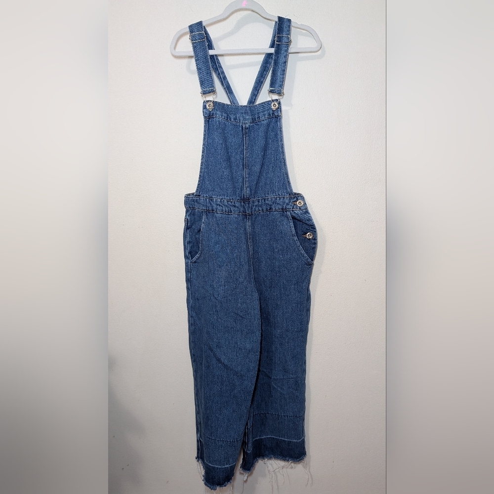 Zara Girls Collection Blue Denim Overalls Raw Hem Cotton Size 11/12